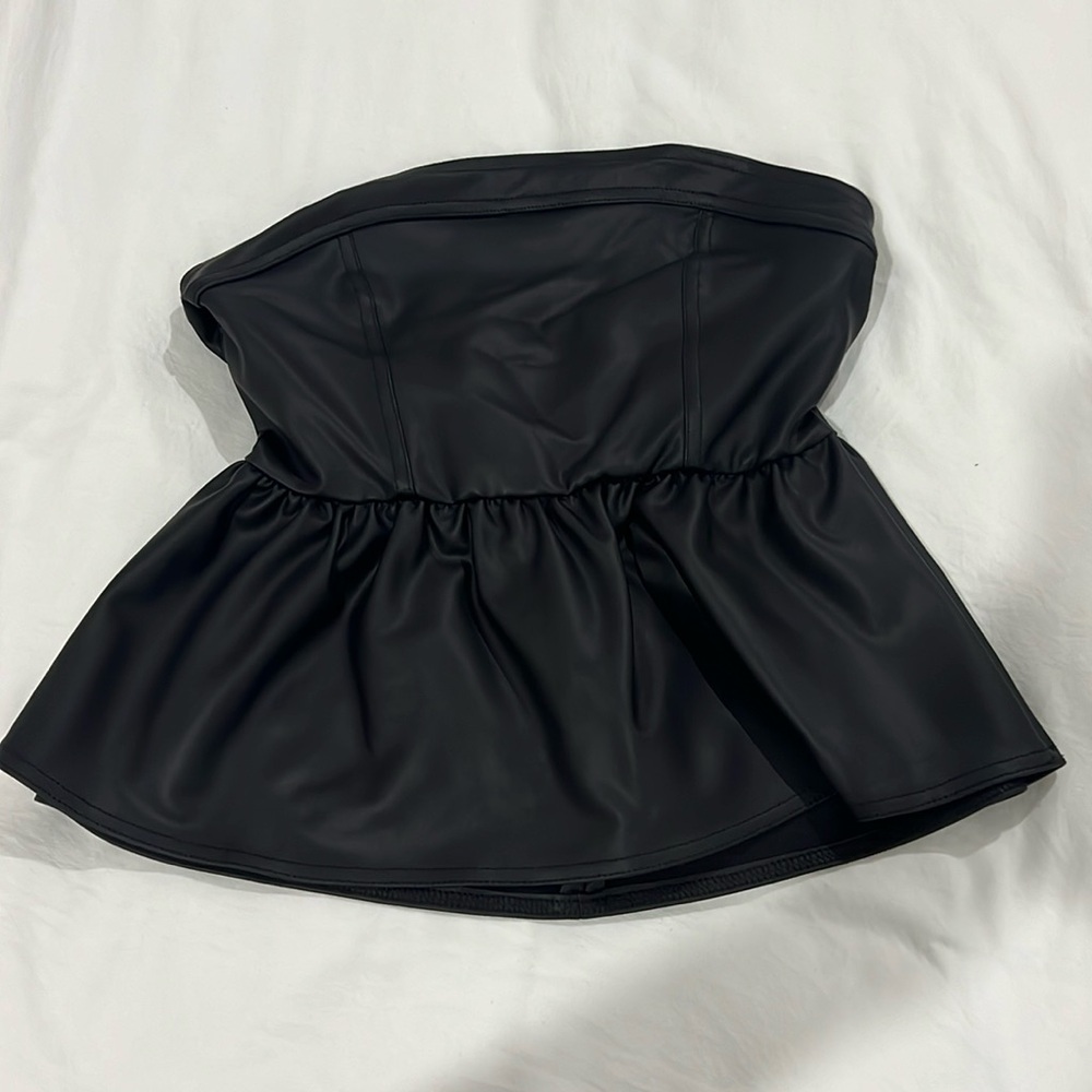 NWT Faux Leather Peplum Top